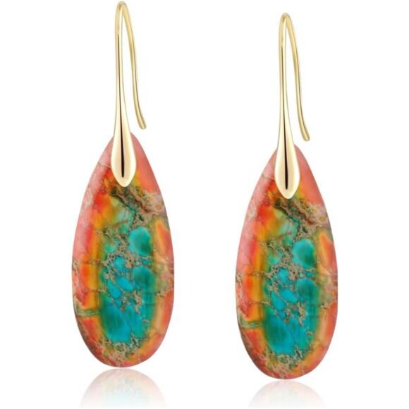 Emperor Stone Teardrop Earrings – Unique Natural Stone - Picture 1 of 3